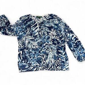 Ralph Lauren Vintage Floral Blue & Cream Color Cardigan -  Size L